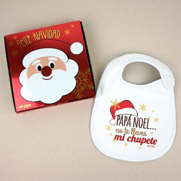 Babero Blanco Papa Noel con Caja Regalo | MI PIPO