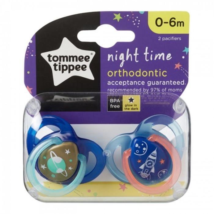 Chupetes Night Time Azul Planetas 0-6M Tommee Tippee - Ares Baby, todo para  tu bebé
