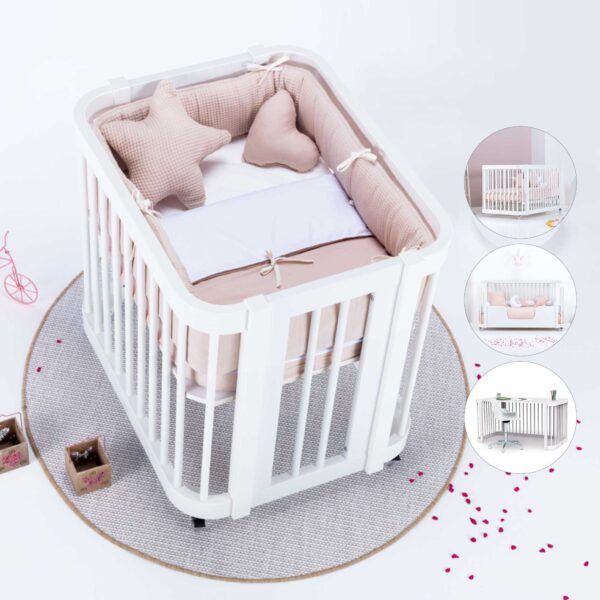 Cuna Minicuna y Cama Convertible Blanca Crea Tre Alondra