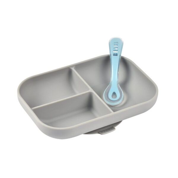 Plato Dividido + 1 Cuchara Silicona 2 Edad Gris Beaba