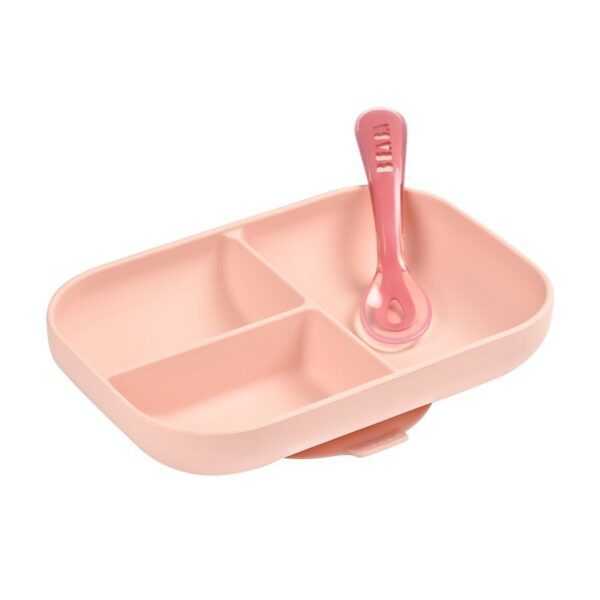 Plato Dividido + 1 Cuchara Silicona 2 Edad Rosa Beaba