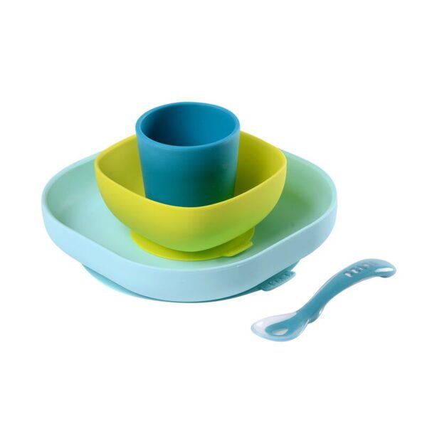 Set Vajilla Silicona 4 Piezas Azul Beaba