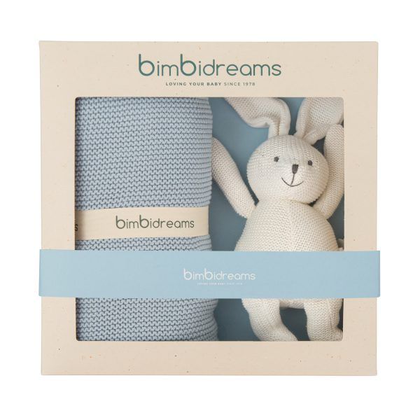 Caja Regalo Peluche y Manta Tricot Azul Bimbidreams