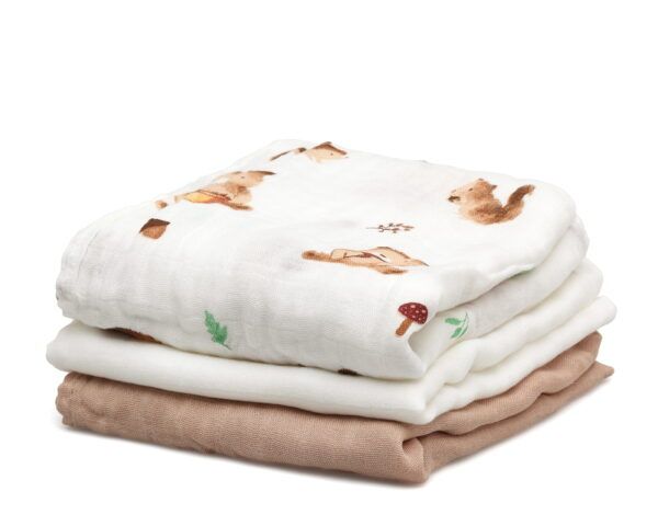 Set 3 Muselinas Bambú Marron Kiokids