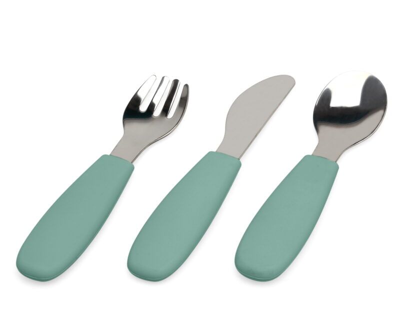 Cubiertos Acero y Silicona Verde Salvia Kiokids