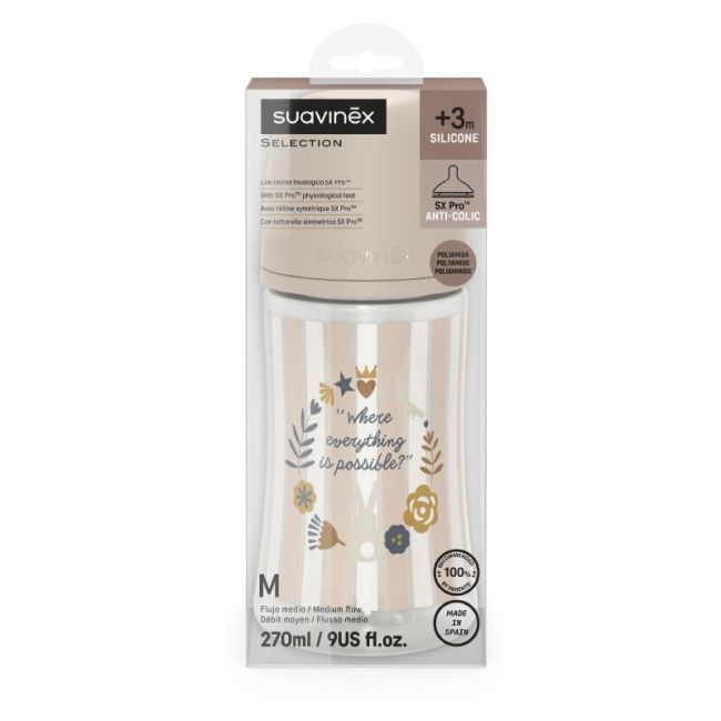 Biberon Poliamida 270ml Flujo M Wonderland Rayas Rosa Suavinex - Imagen 3