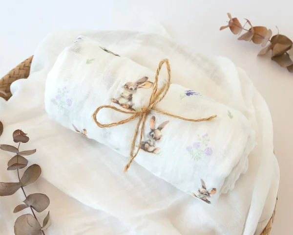 Muselina Bambú Conejitos Lavanda Kiokids