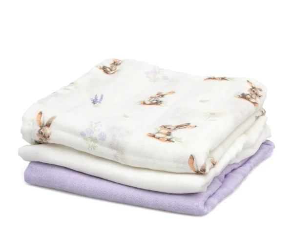 Set 3 Muselinas Bambú Lavanda Kiokids
