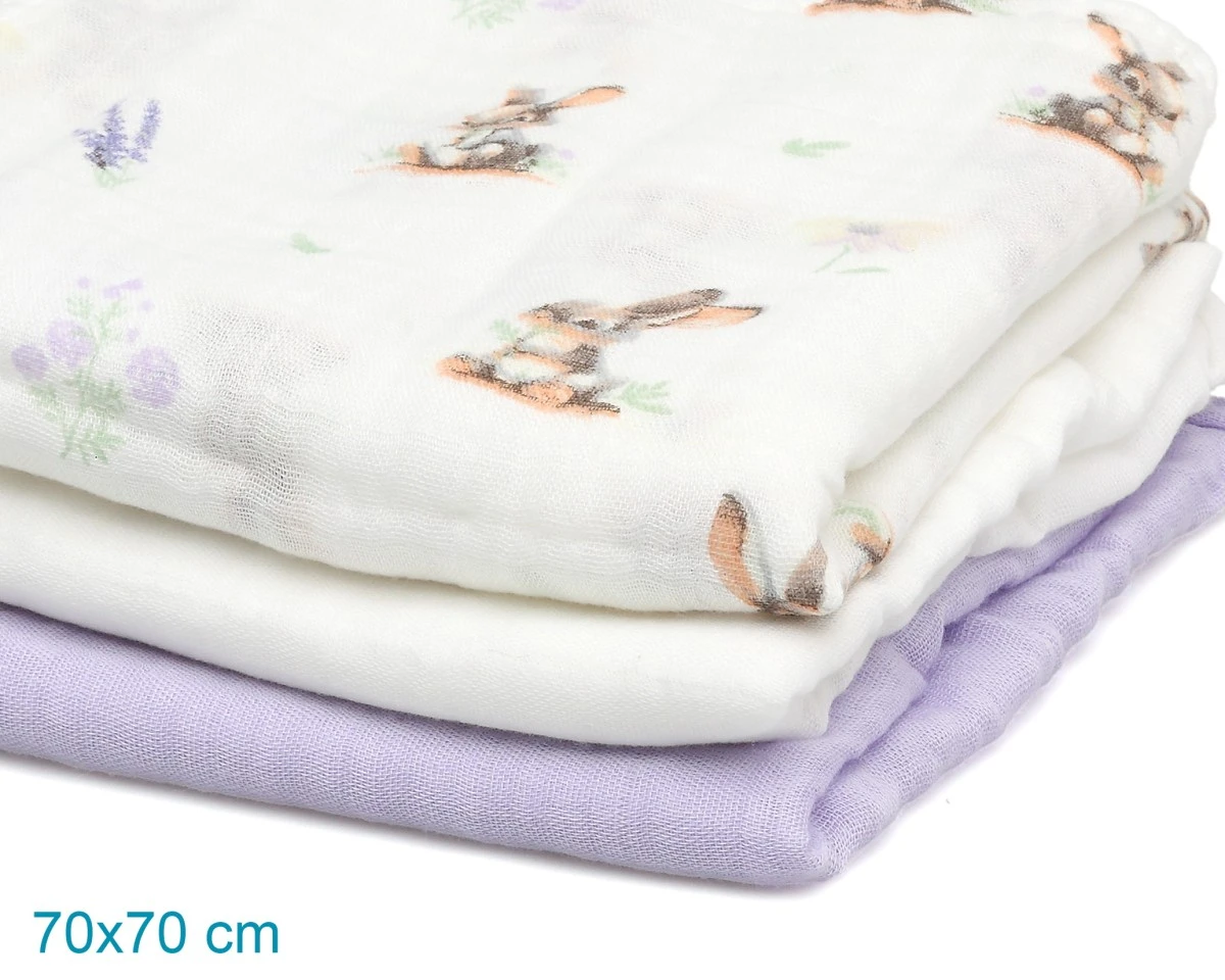 Set 3 Muselinas Bambú Lavanda Kiokids - Imagen 4