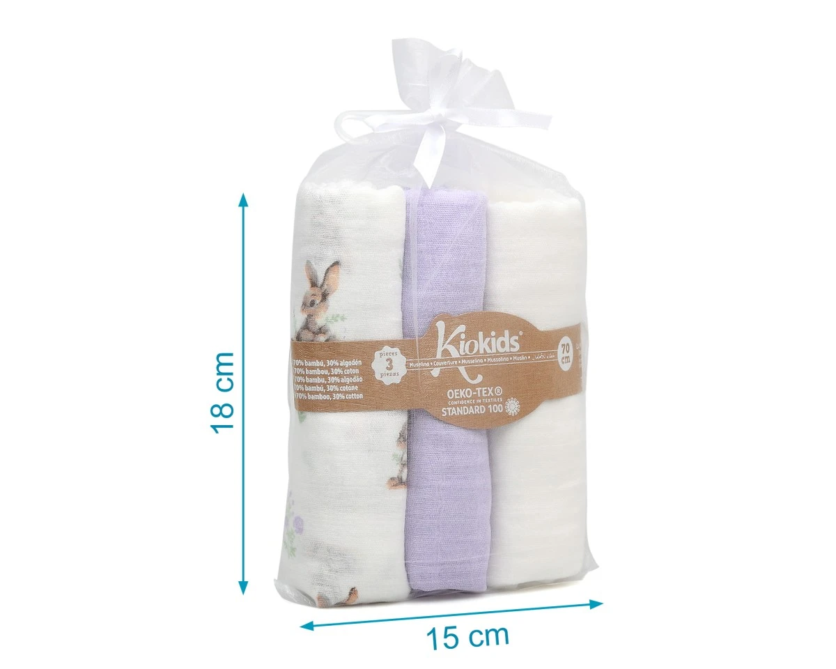 Set 3 Muselinas Bambú Lavanda Kiokids - Imagen 5