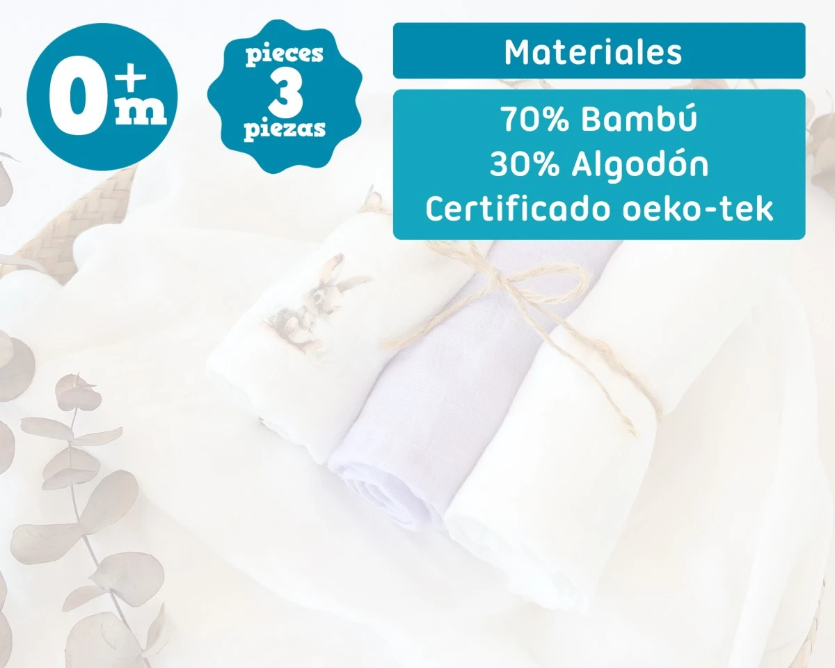 Set 3 Muselinas Bambú Lavanda Kiokids - Imagen 6
