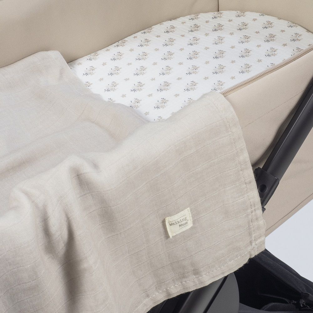 Sabana ajustable cuco + Muselina Botton Flores Walking Mum