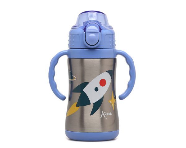 Taza Inox Con Pajita 280ML Cohete Azul Kiokids