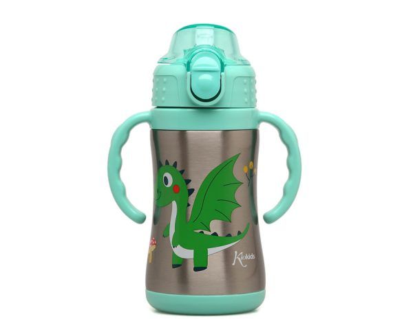 Taza Inox Con Pajita 280ML Dragon Verde Kiokids