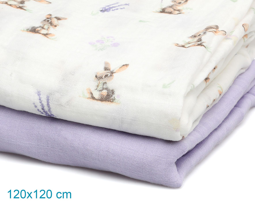 Set 2 Muselinas Bambú Conejitos Lavanda Kiokids - Imagen 4