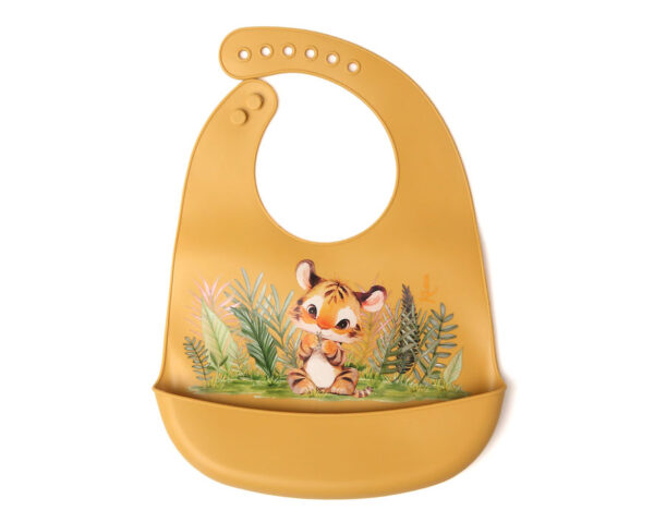 Babero Silicona Tigre Mostaza Kiokids