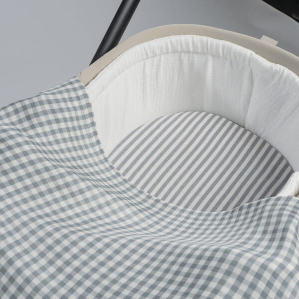 Sabana ajustable cuco Rayas + Muselina Praliné Vichy Matcha Walking Mum