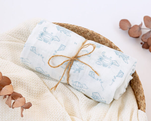 Muselina Bambú Estampado Animales Azul Kiokids