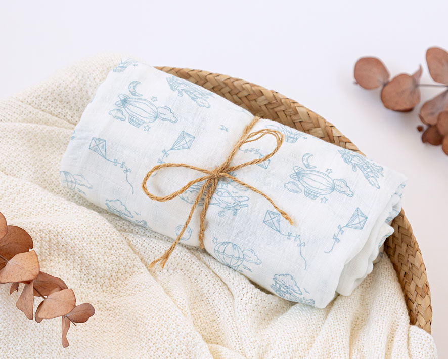 Muselina Bambú Estampado Animales Azul Kiokids