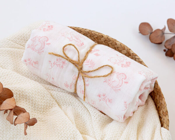 Muselina Bambú Estampado Animales Rosa Kiokids