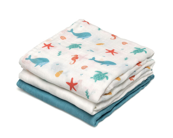 Set 3 Muselinas Bambú Fondo Marino Kiokids