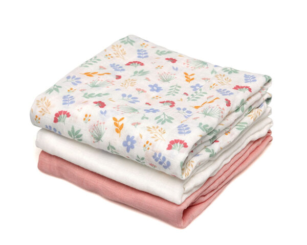 Set 3 Muselinas Bambú Florecitas Kiokids