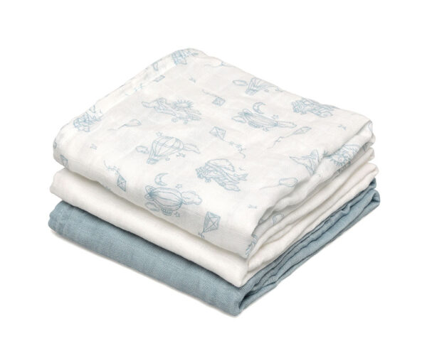 Set 3 Muselinas Bambú Azul Estampado Animales Kiokids