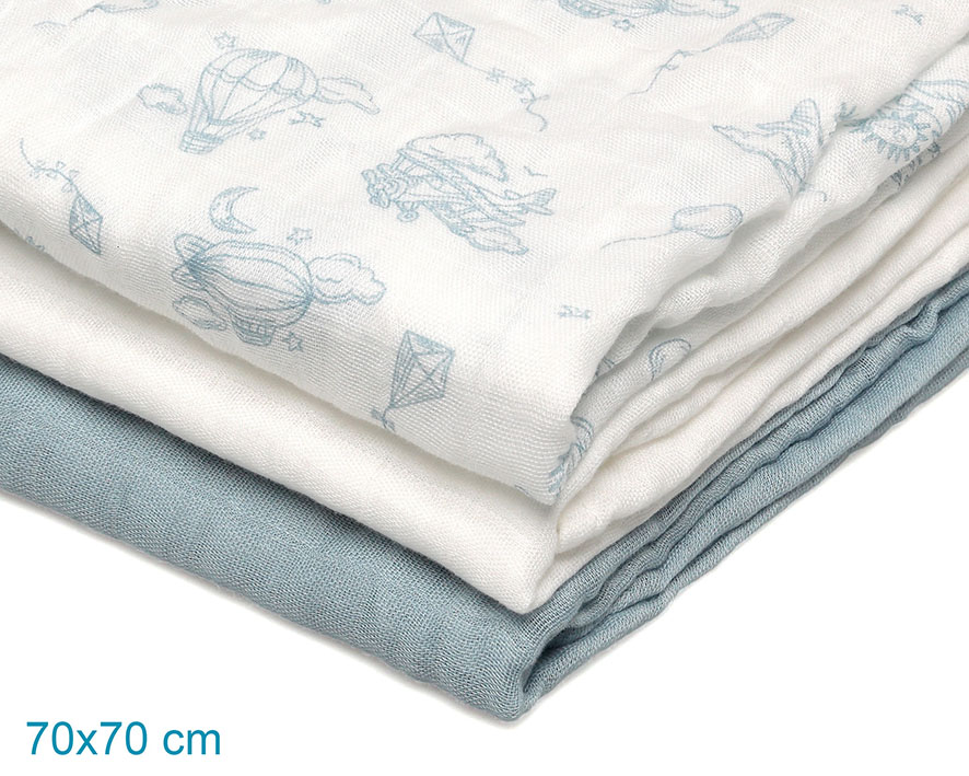 Set 3 Muselinas Bambú Azul Estampado Animales Kiokids - Imagen 4
