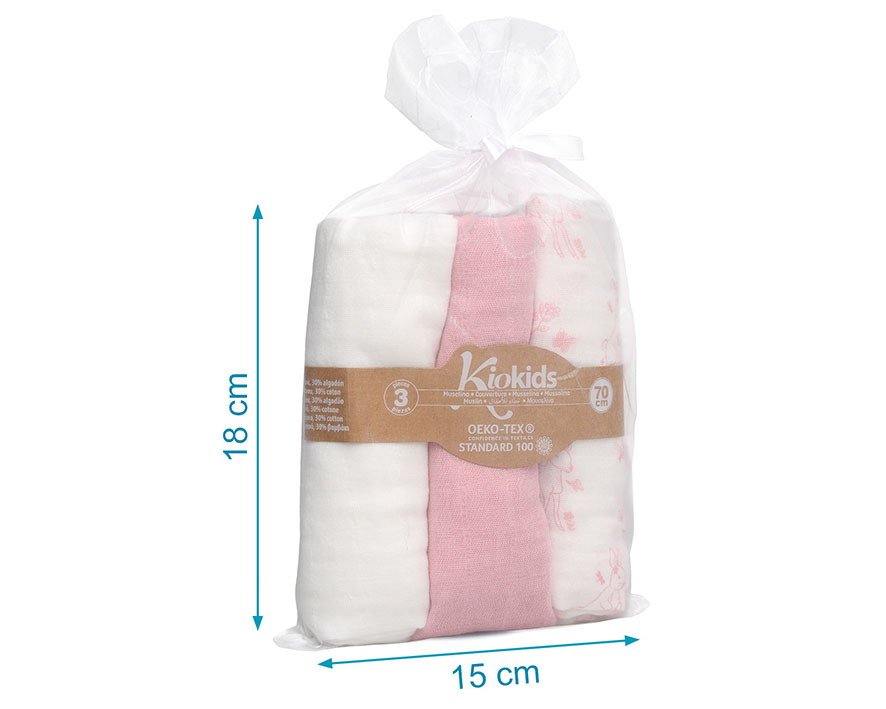 Set 3 Muselinas Bambú Rosa Estampado Animales Kiokids - Imagen 5