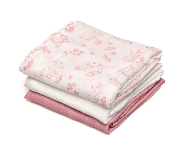 Set 3 Muselinas Bambú Rosa Estampado Animales Kiokids