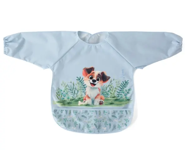 Babero Impermeable Manga Larga Azul Perrito Kiokids