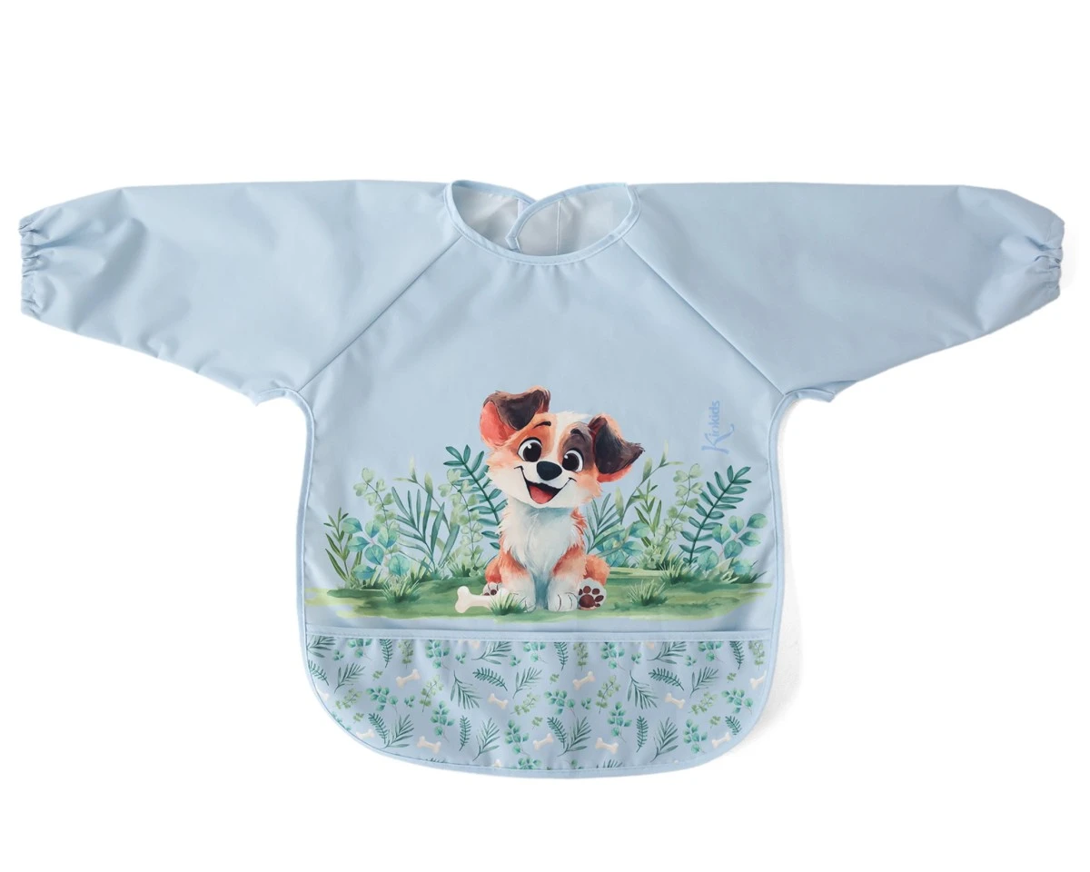 Babero Impermeable Manga Larga Azul Perrito Kiokids
