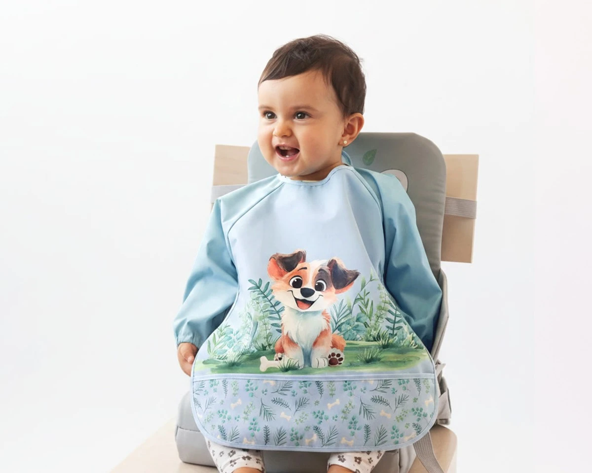 Babero Impermeable Manga Larga Azul Perrito Kiokids - Imagen 3