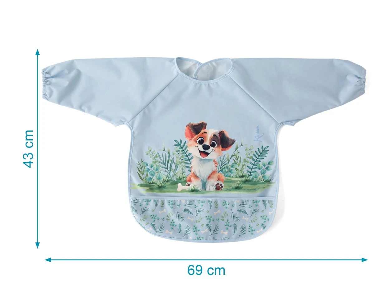 Babero Impermeable Manga Larga Azul Perrito Kiokids - Imagen 4