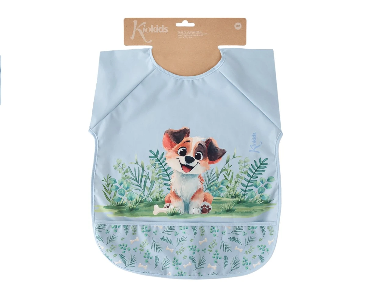 Babero Impermeable Manga Larga Azul Perrito Kiokids - Imagen 5